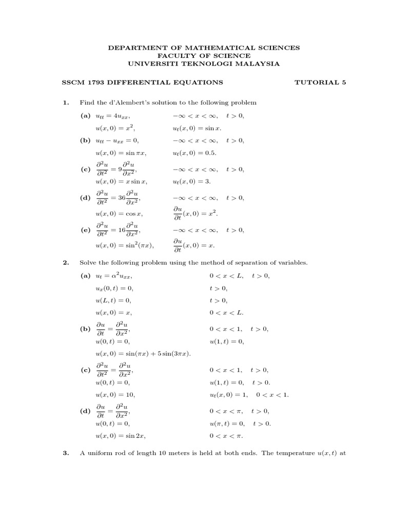 Tutorial 5 PDE PDF Partial Differential Equation Rates