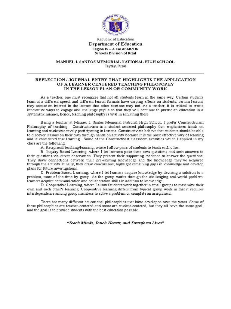 Reflection Journal | PDF | Constructivism (Philosophy Of Education 