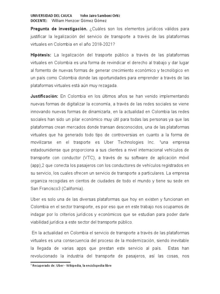 Legalización de Apps de Transporte en Colombia | PDF | Transporte ...