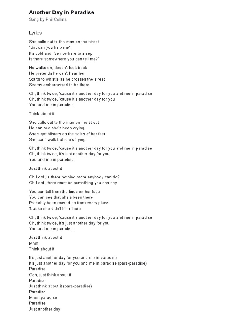 Another Day In Paradise, Another Day In Paradise Tradução.