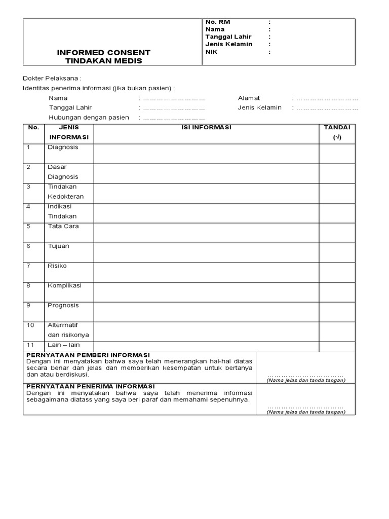 Contoh Informed Consent Medis PDF | PDF
