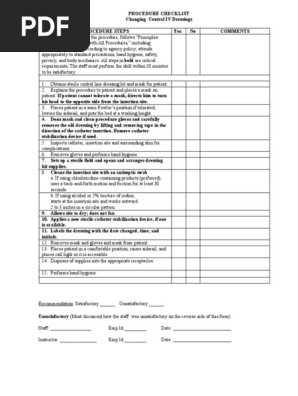 Central Line Dressing Change Checklist | PDF | Hand Washing | Hygiene