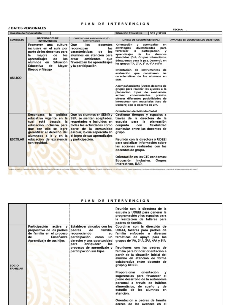 Plan de Intervención Educativa Inclusiva | PDF | Enseñando | Evaluación