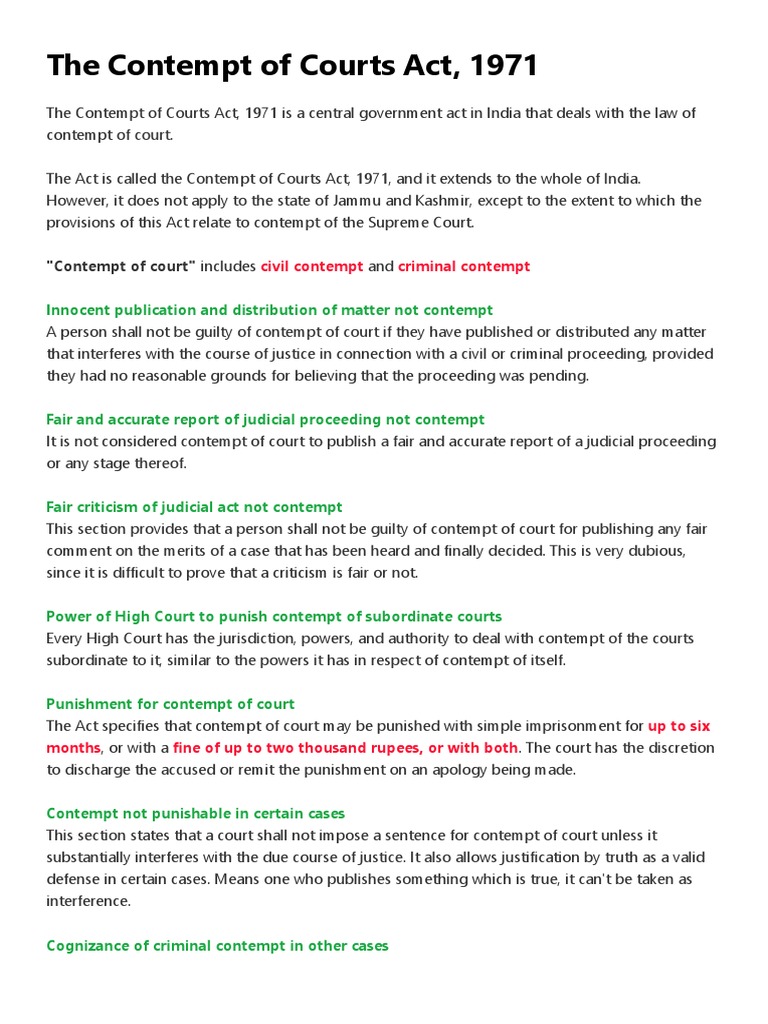 The Contempt of Courts Act, 1971 | PDF | Contempt Of Court | Public Sphere