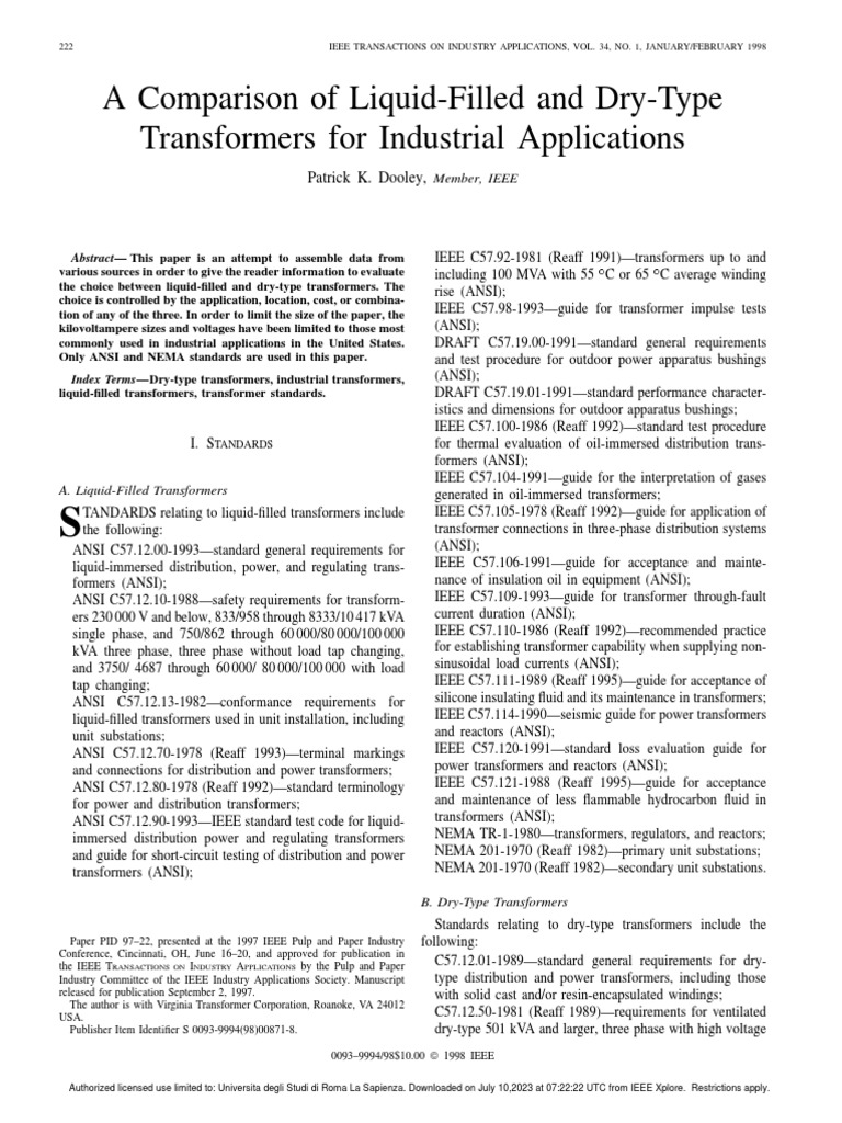 A comparison of liquid filled and dry type transformers for industrial