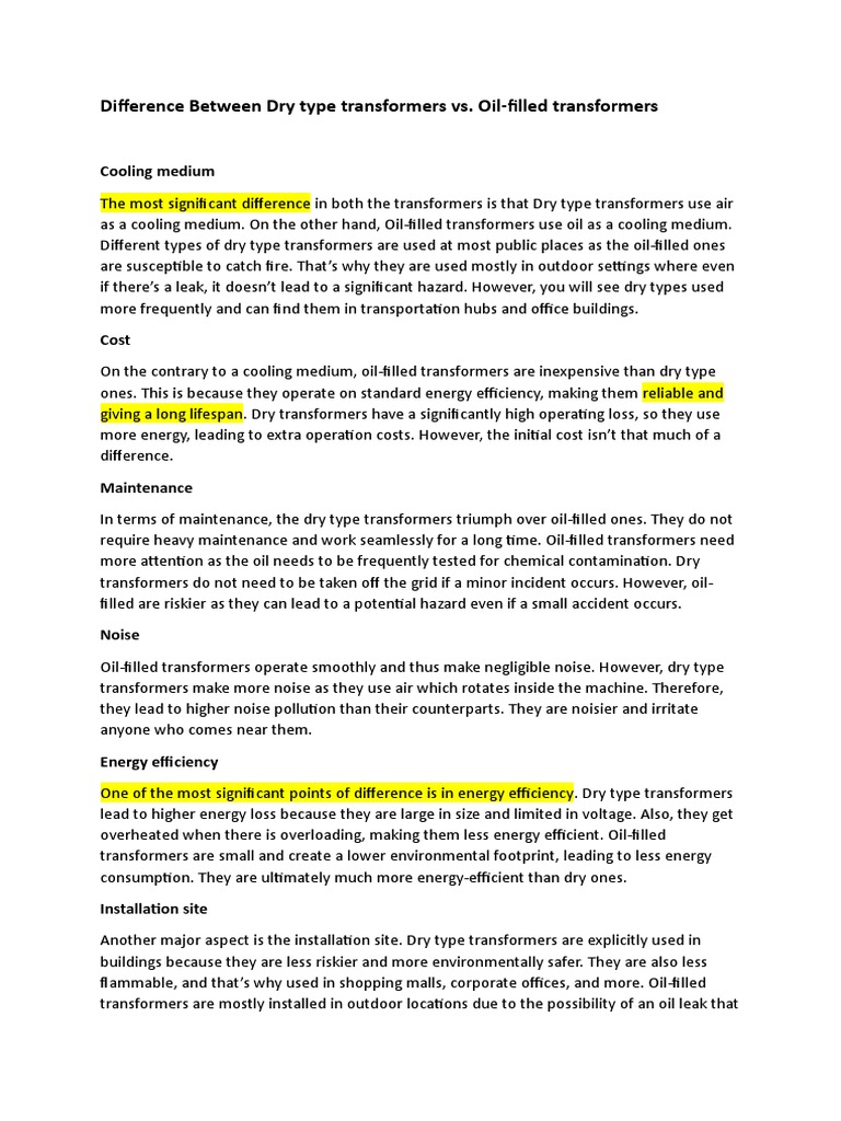 Dry vs Oil-Filled Transformers Explained | PDF | Transformer ...