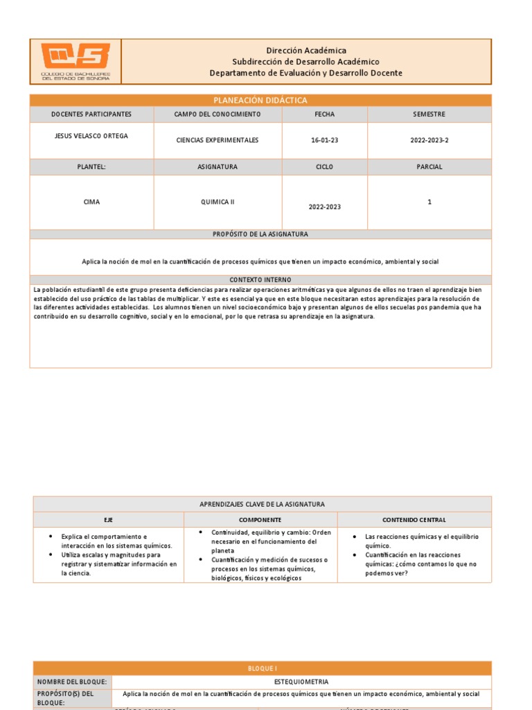 Plandid Quimicaii | PDF | Mole (Unidad) | Evaluación