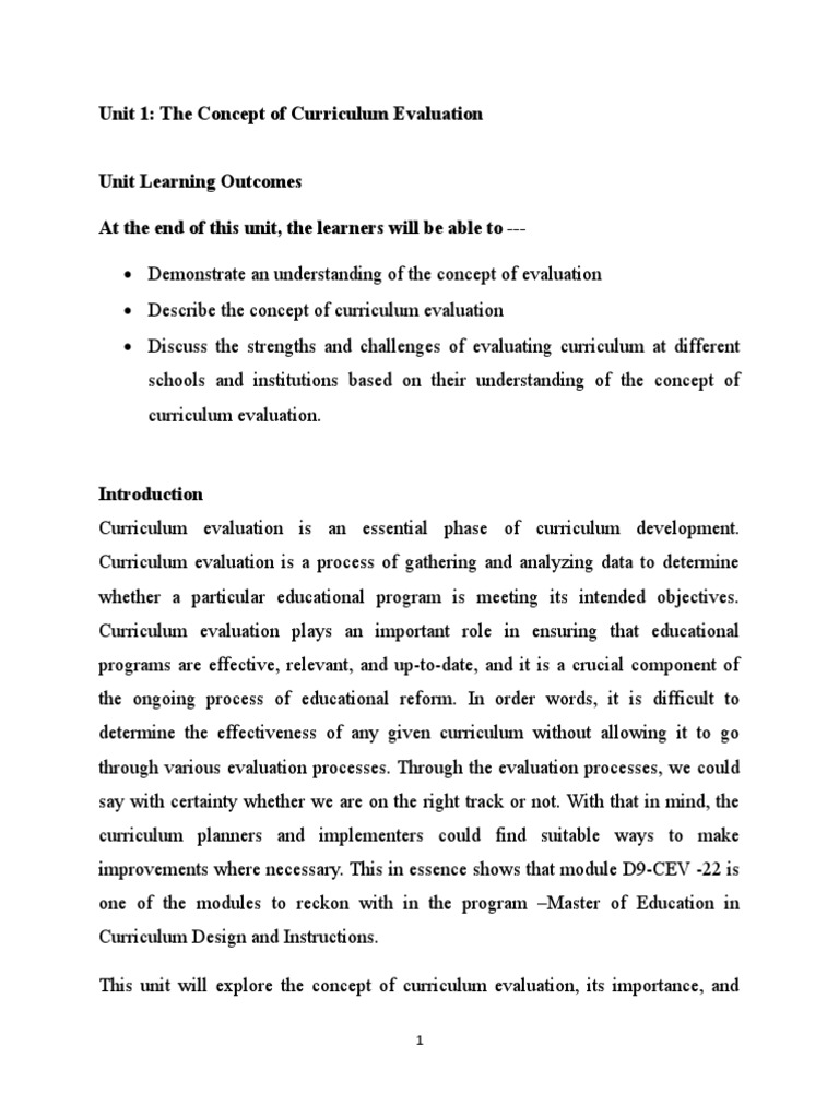 Understanding Curriculum Evaluation Concepts | PDF | Educational ...