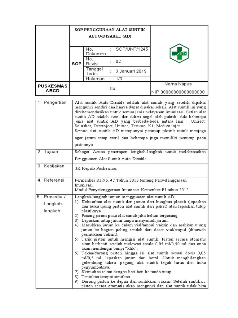 Sop Penggunaan Alat Disposable | PDF