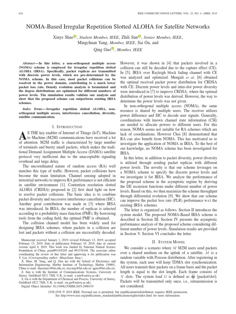 NOMA for Irregular Repetition ALOHA in Satellites | PDF | Channel ...