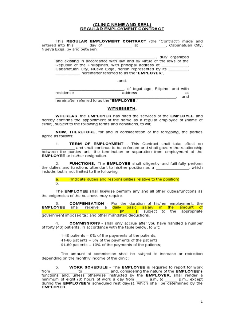 Regular Employment Contract EDITED PDF Employment Overtime