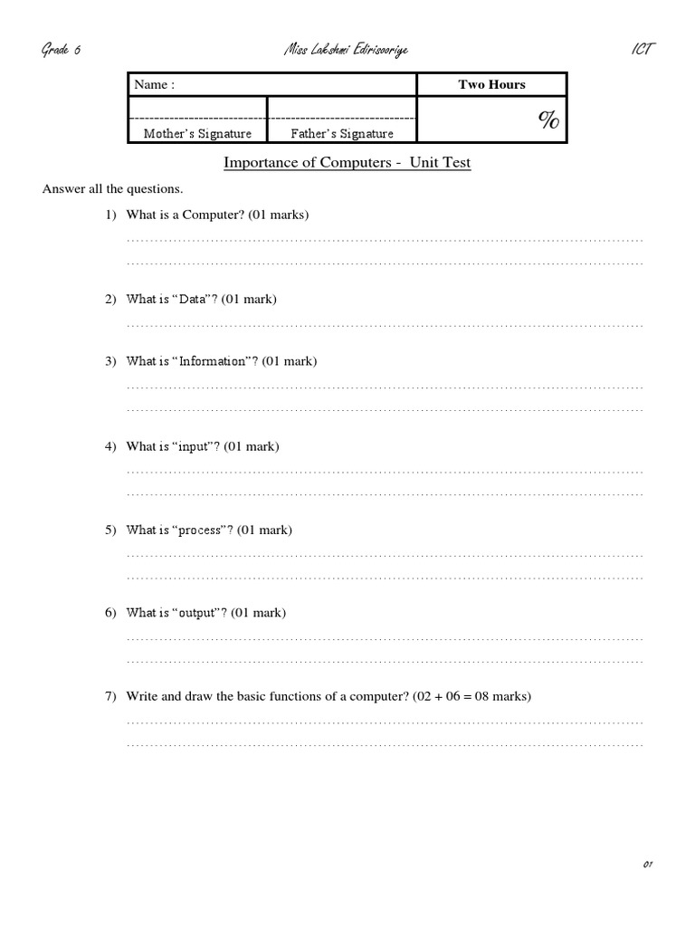 Importance Of Computer Test English PDF Information Technology