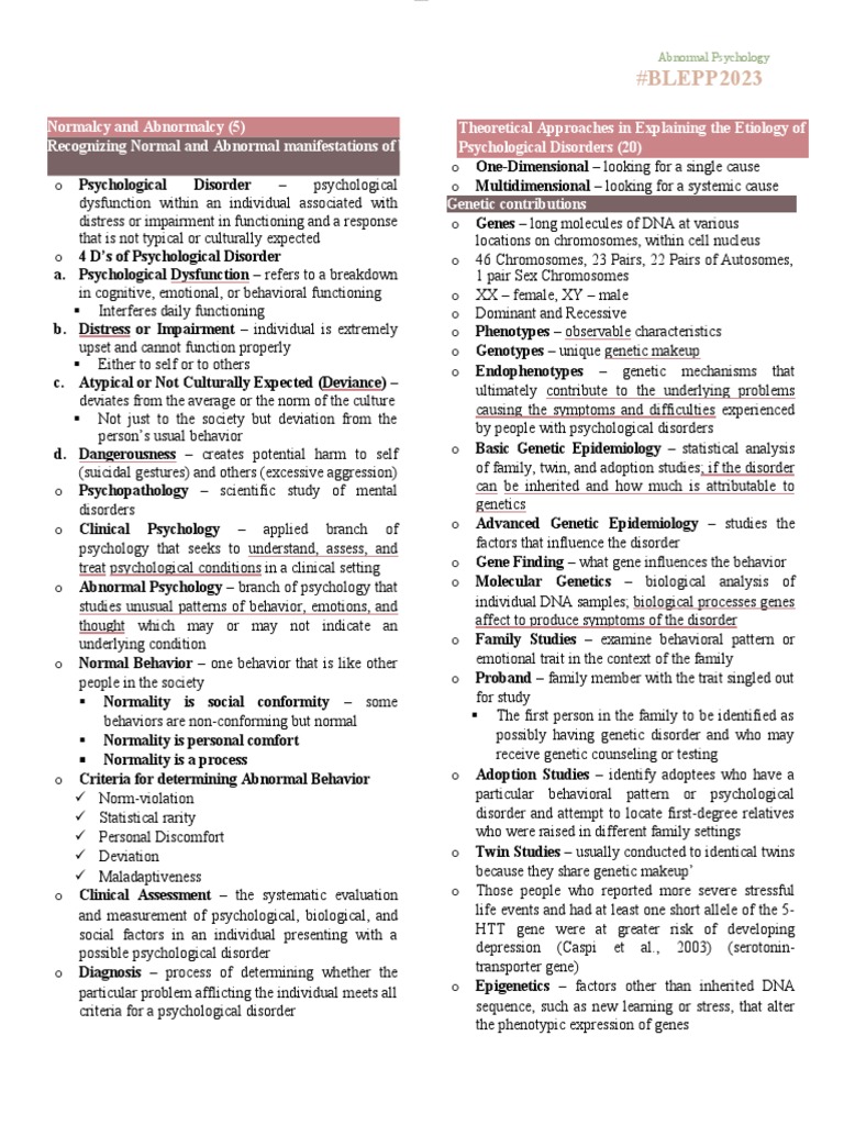 Tos Outline Ab Psy 2 Summary of Abnormal Psychology | PDF | Obsessive ...