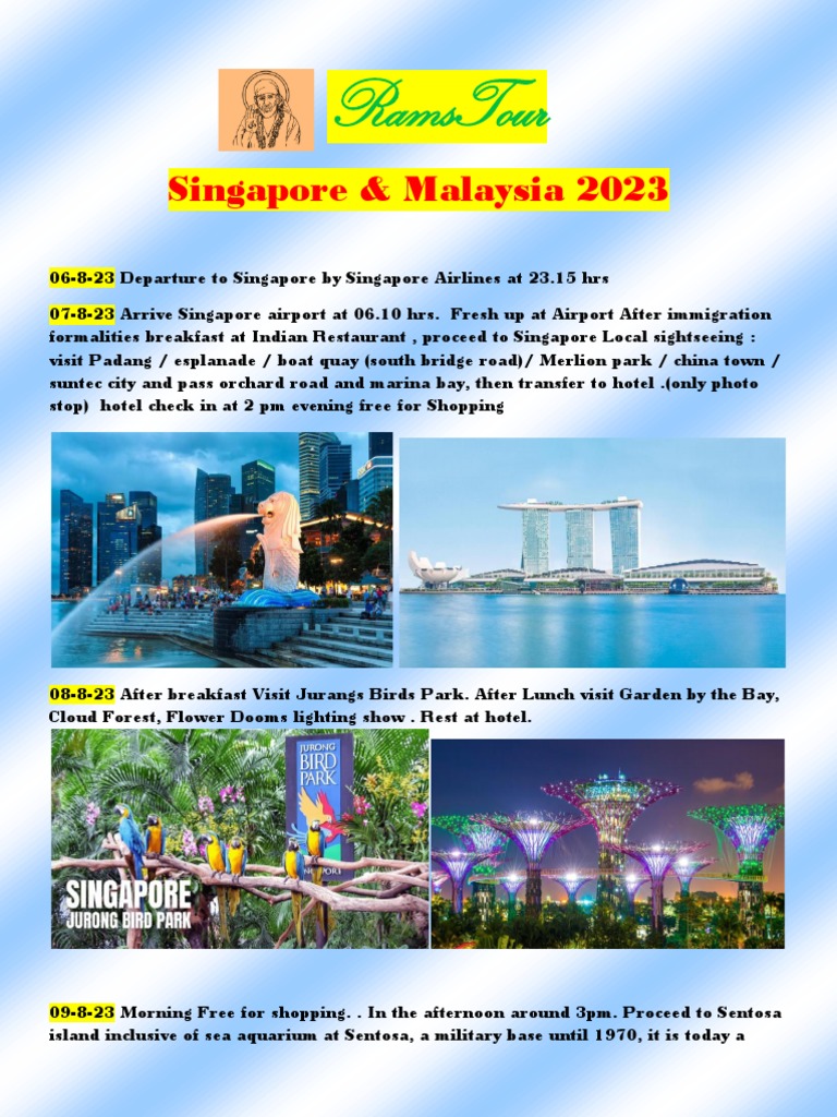 Singapore & Malaysia Tour Itinerary 2023 | PDF | Singapore | World Politics