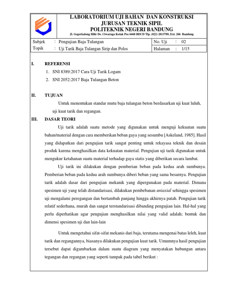 Uji Tarik Baja Tulangan Pdf