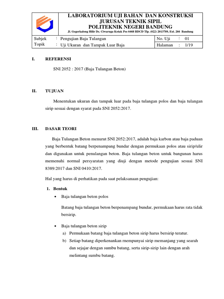 Uji Ukuran Dan Tampak Luar Baja Tulangan Pdf