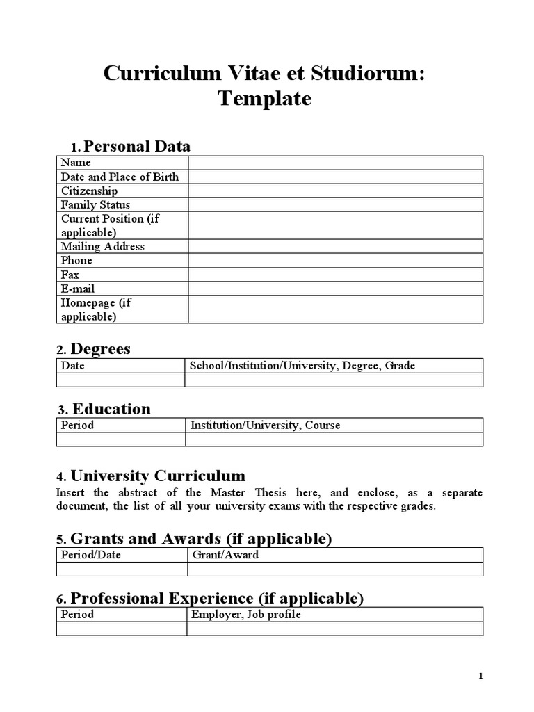 CURRICULUM VITAE CV TEMPLATE intelligence overview