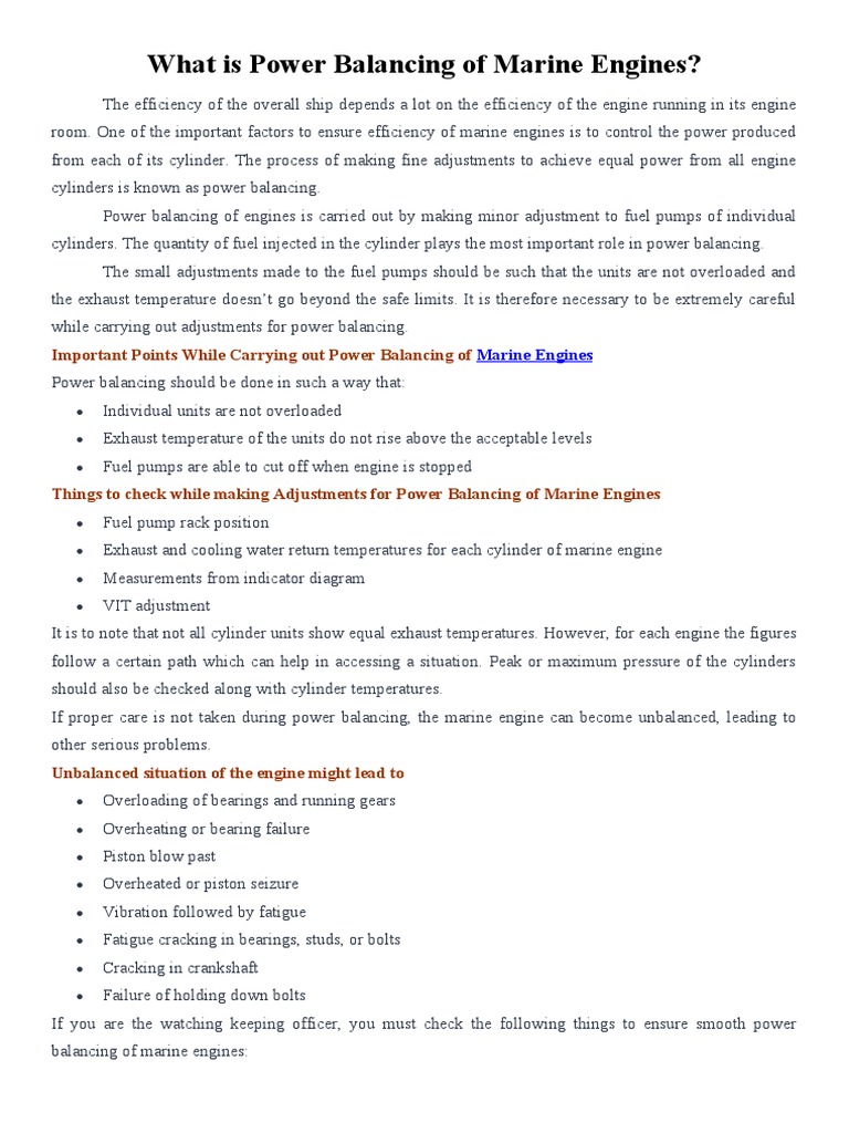 What Is Power Balancing of Marine Engines PDF Engines Turbocharger