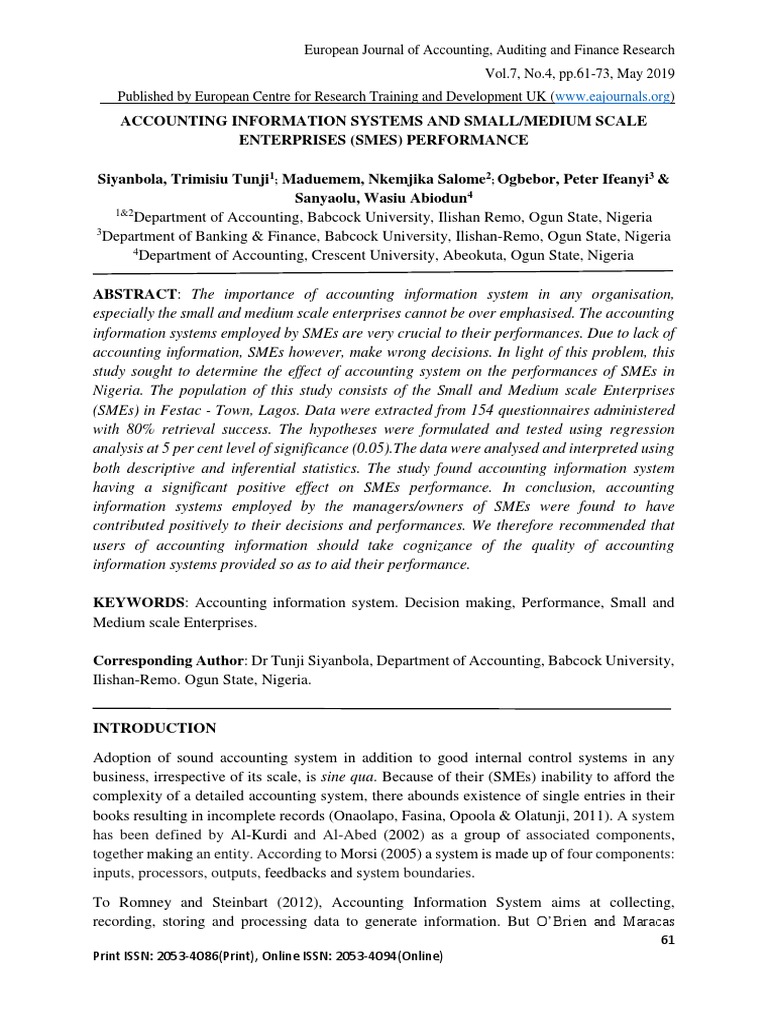 Impact of Accounting Systems on SMEs Performance | PDF | Accounting ...