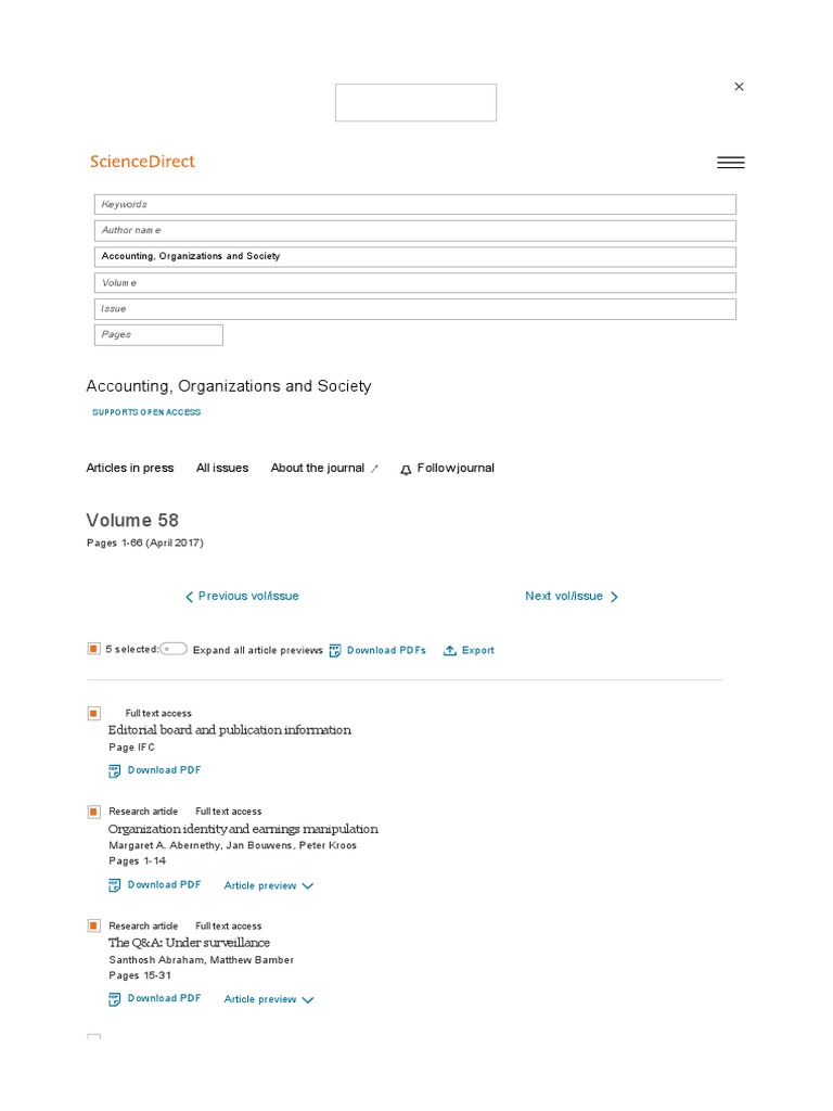 Accounting, Organizations and Society Vol 58 2017 PDF Incentive
