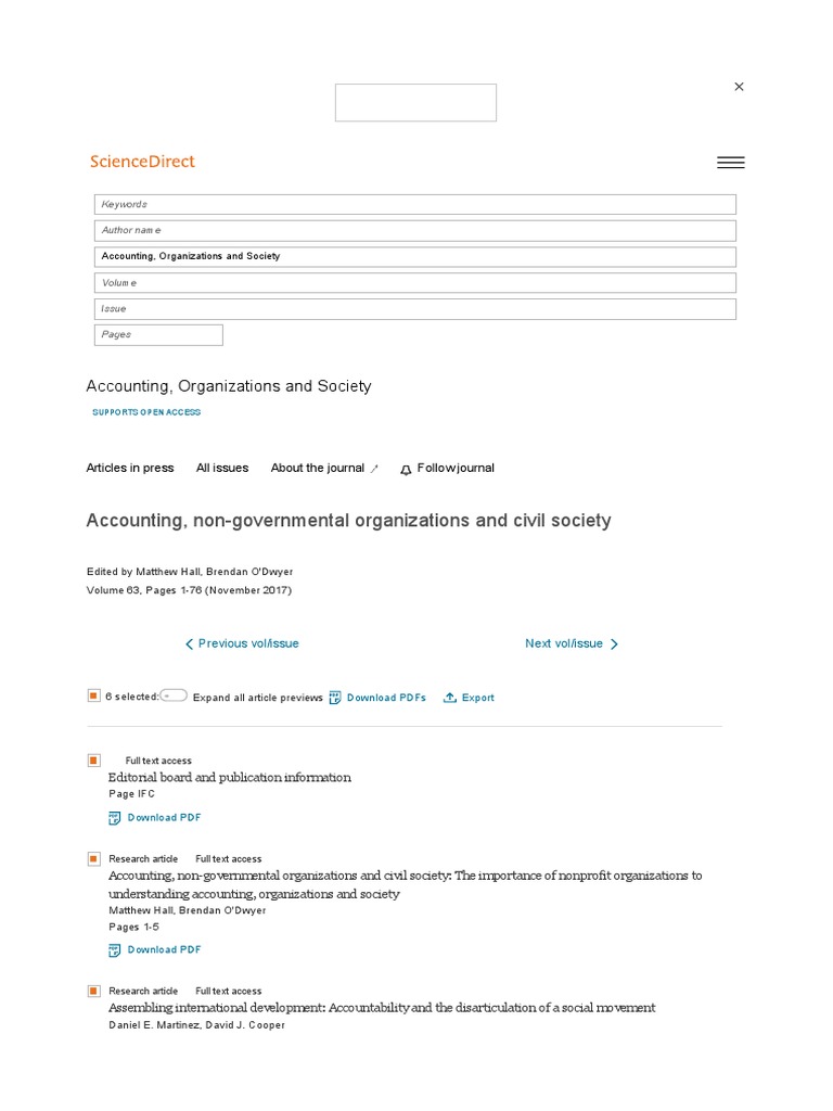 Accounting, Organizations and Society Vol 63 2017 PDF Non