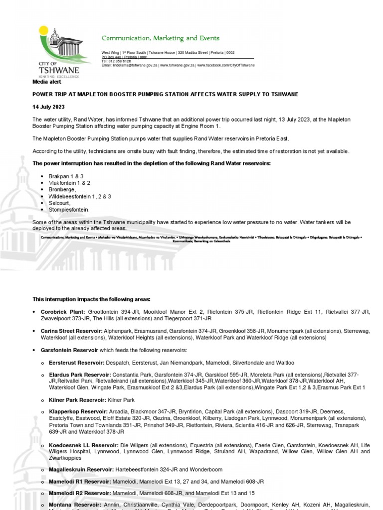 Power Outage at Mapleton Pump Station | PDF | Infrastructure | Public ...