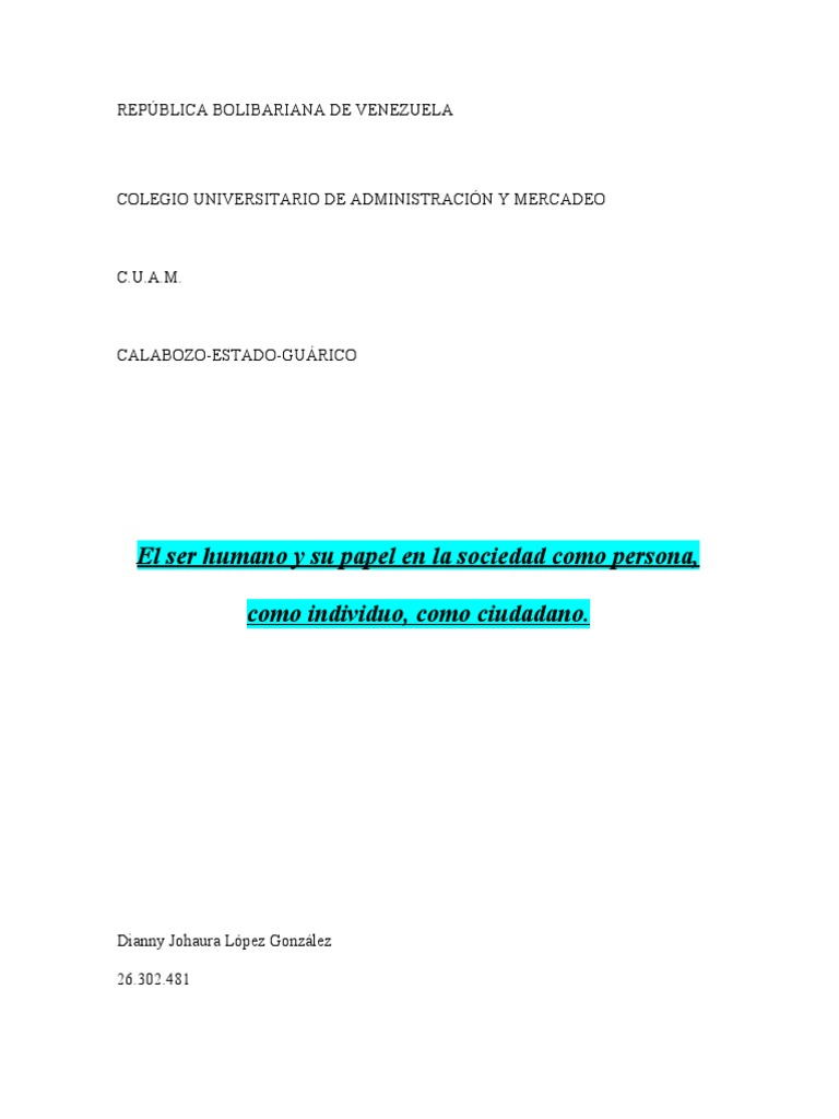 El papel del ser humano en la sociedad | PDF | Sociedad | Humano