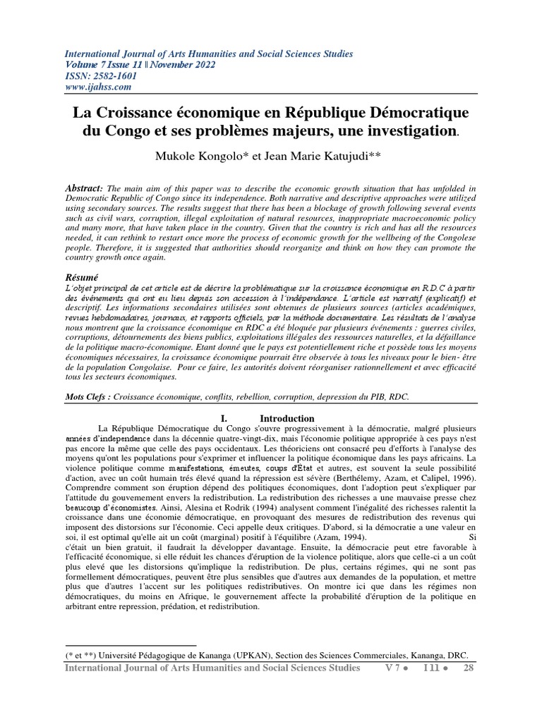 Croissance économique en RDC : enjeux et solutions | PDF | Croissance ...