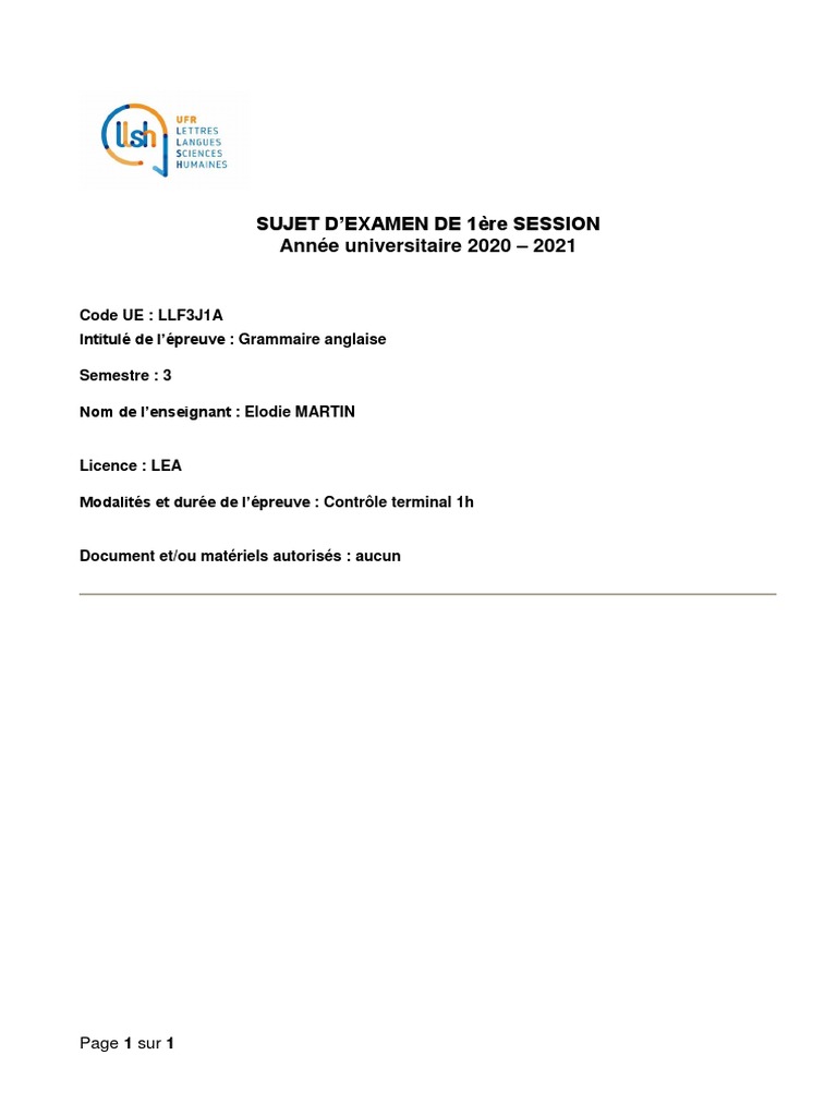 Grammaire anglaise : Examen L2 LEA 2021 | PDF | Grammaire | Linguistique
