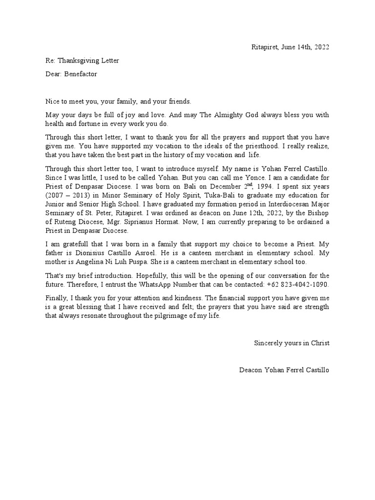 Thanks Giving Letter | PDF