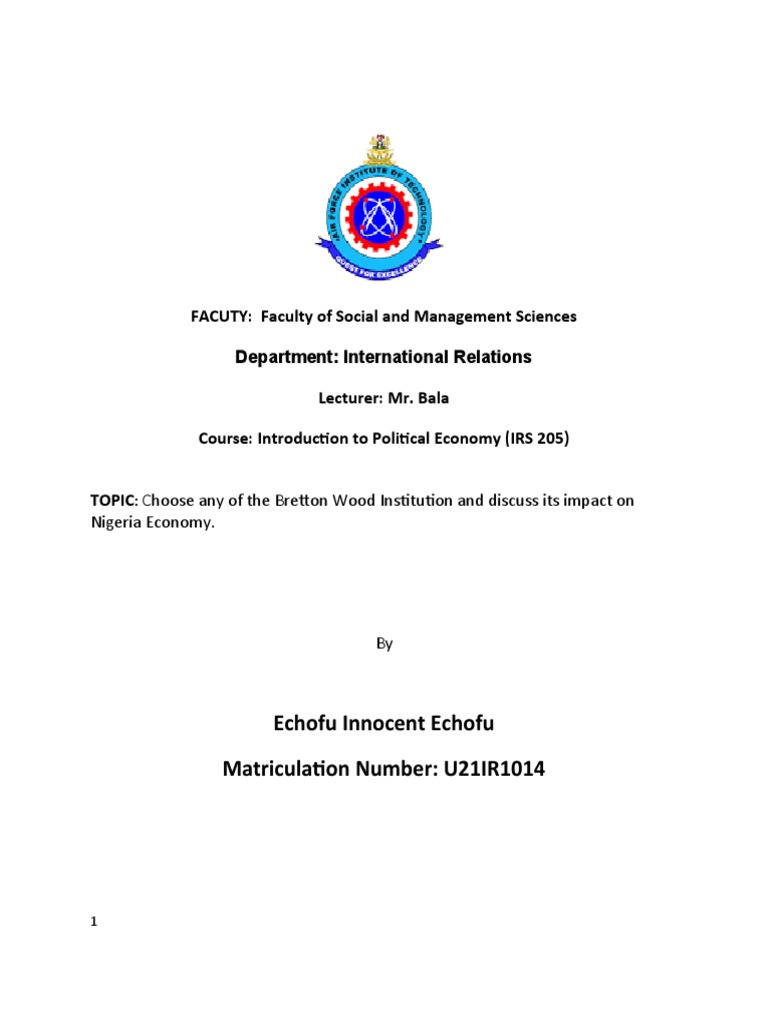 Bretton Wood Institution and Its Impact On Nigeria Economy. Download