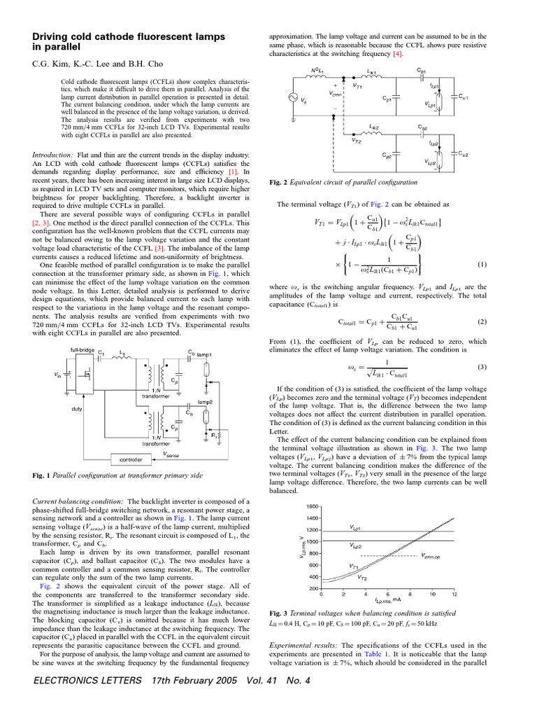 Driving Cold Cathode Fluorescent Lamps in Parallel PDF Capacitor
