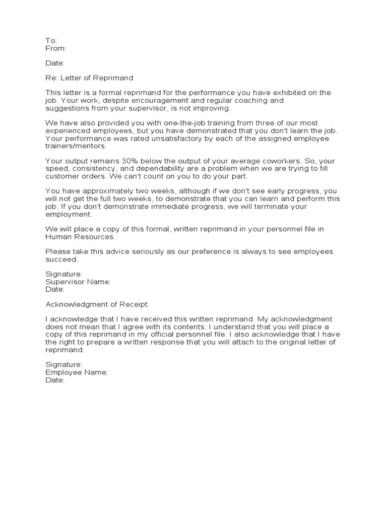 Formal Letter of Reprimand Template | PDF