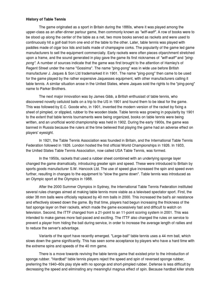 History of Table Tennis and Badminton PDF Table Tennis Racquet Sports