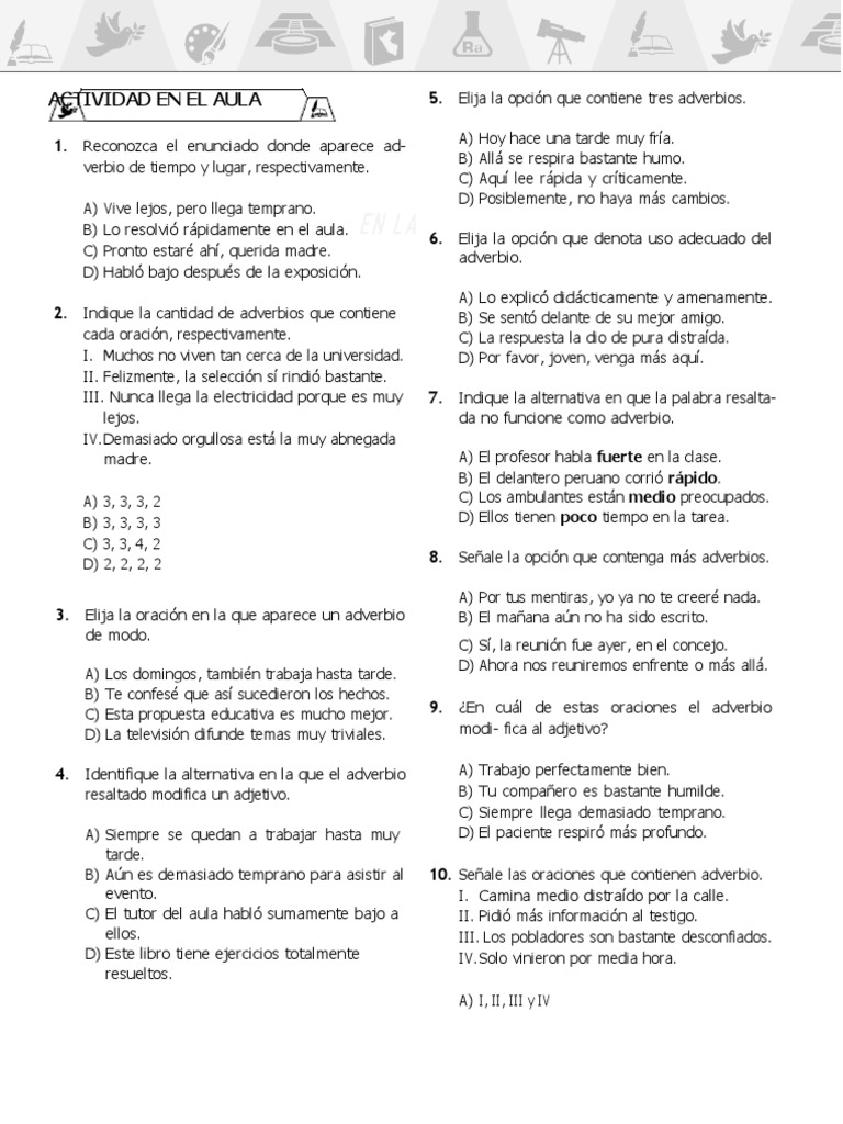 Adverbios Academia Practica 5to Uni - SM | PDF | Adverbio