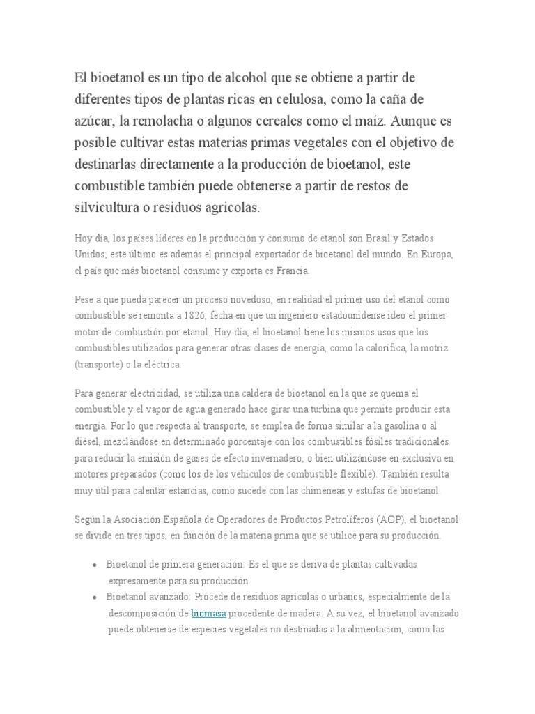 Info Bioetanol | PDF | Combustible de etanol | Combustibles