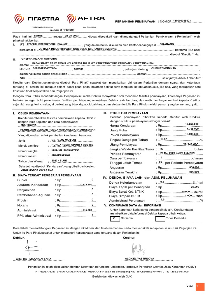 Perjanjian Pembiayaan Vehicle Pdf