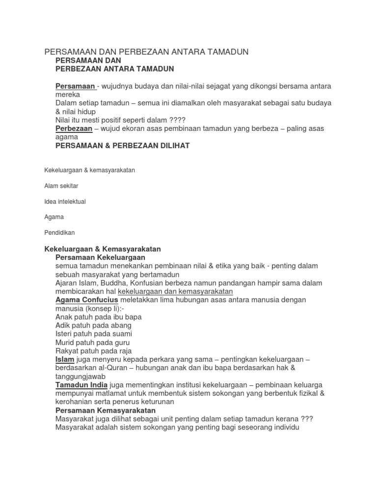 Persamaan Dan Perbezaan Antara Tamadun Pdf