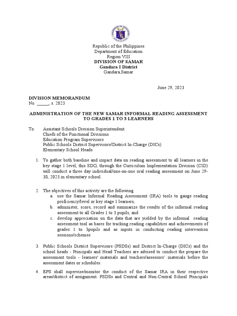 Samar Reading Assessment for Grades 1-3 | PDF