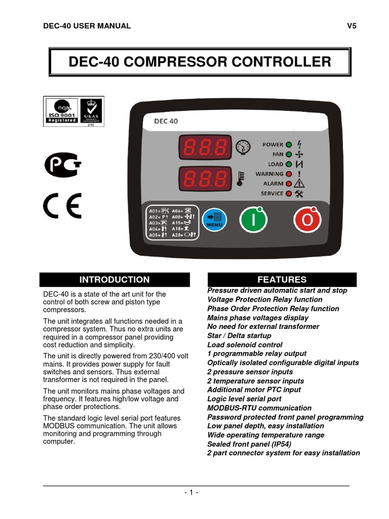 DEC-40 Compressor Controller Manual | PDF | Power Supply | Electrical ...