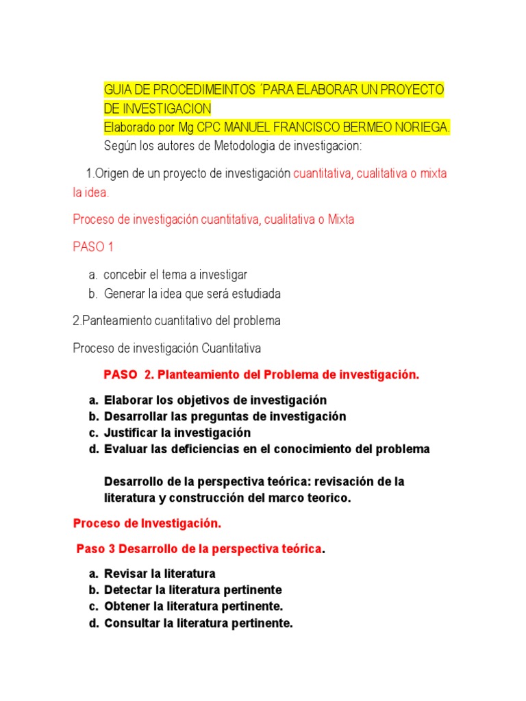 Guia para Desarrollo Proyecto de Investigacion Fca | PDF ...