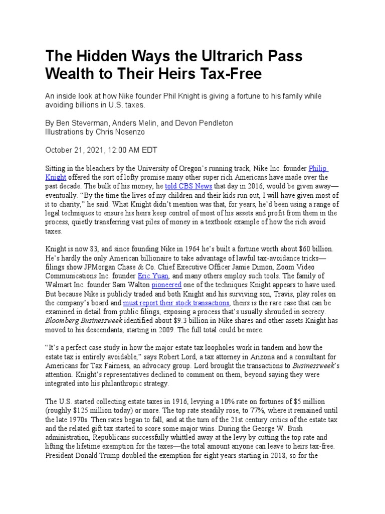 The Hidden Ways The Ultrarich Pass Wealth To Their Heirs Tax | PDF ...