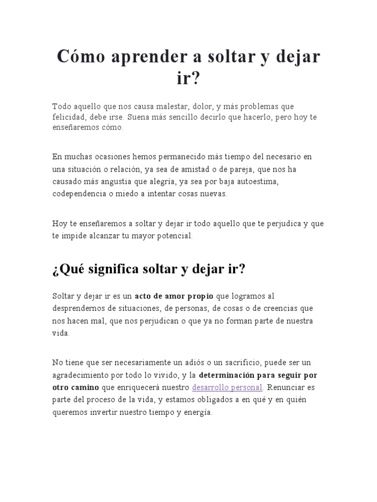 C mo aprender a soltar y dejar ir pdf autoestima sicolog a