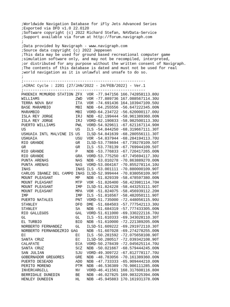 iFly Jets Navigation Database 2201 | PDF | Flight | Equipment