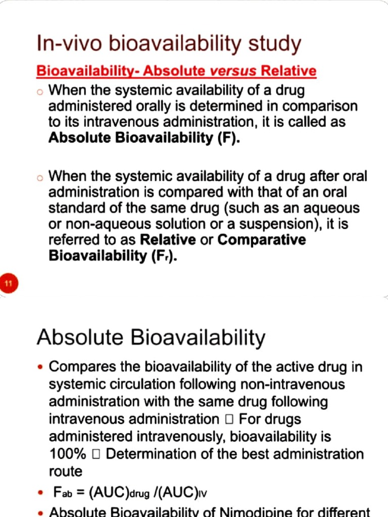 Absolute and Relative Bioavailability | PDF