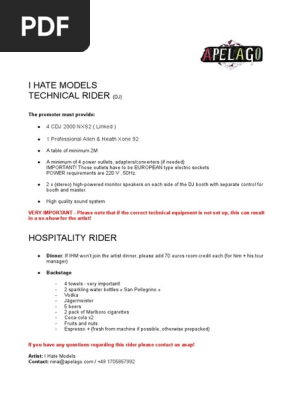 I HATE MODELS DJ TECH RIDER