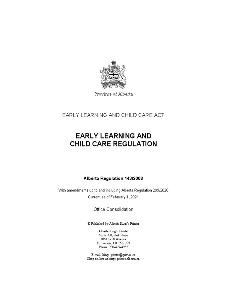 Early Learning And Child Care Regulation Pdf