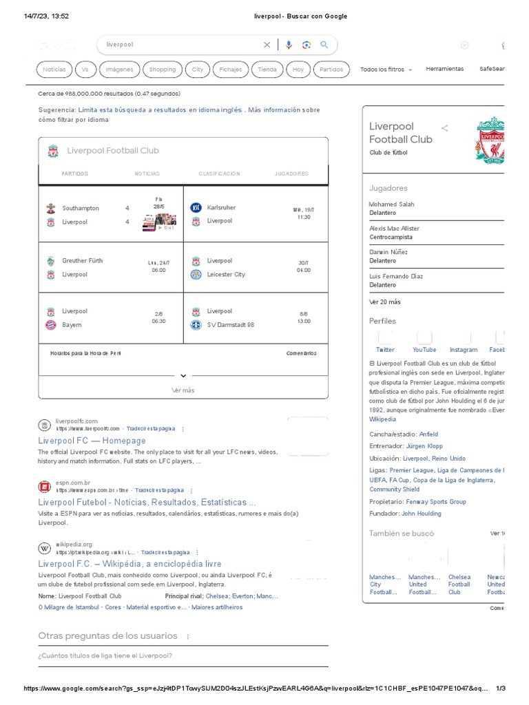 Liverpool FC: Noticias y Partidos | PDF | Liverpool FC | Asociación de ...