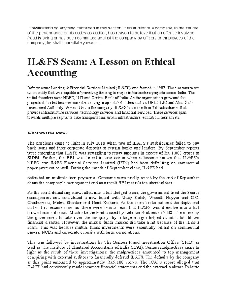IL&FS Scam: Ethical Accounting Failures | PDF | Financial Services ...
