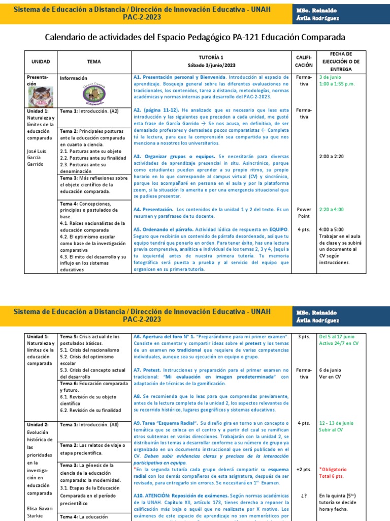 Calendario de Actividades Edu. Comparada-PAC-2-2023 | PDF | Educación a ...